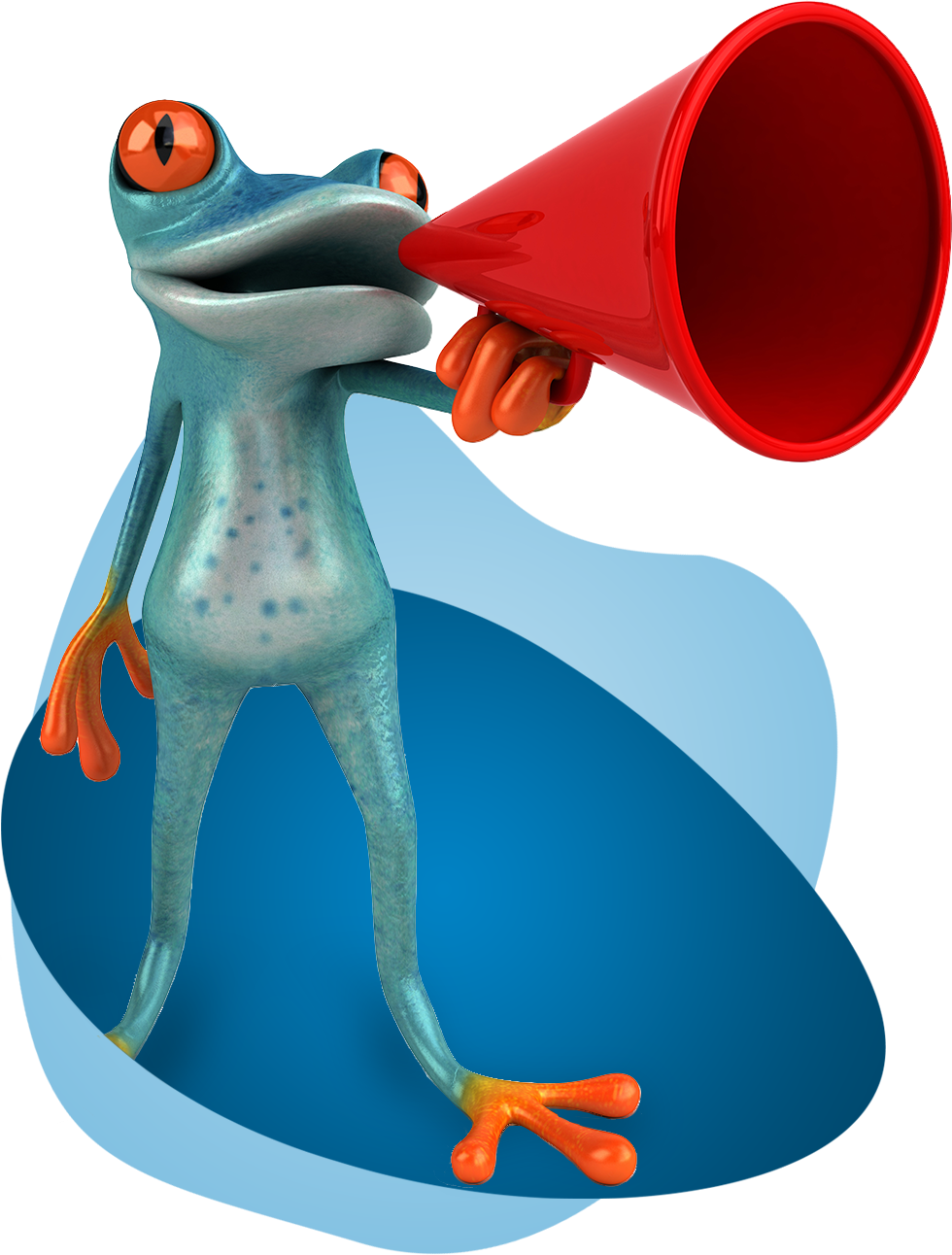 cartoon frog with speaking horn