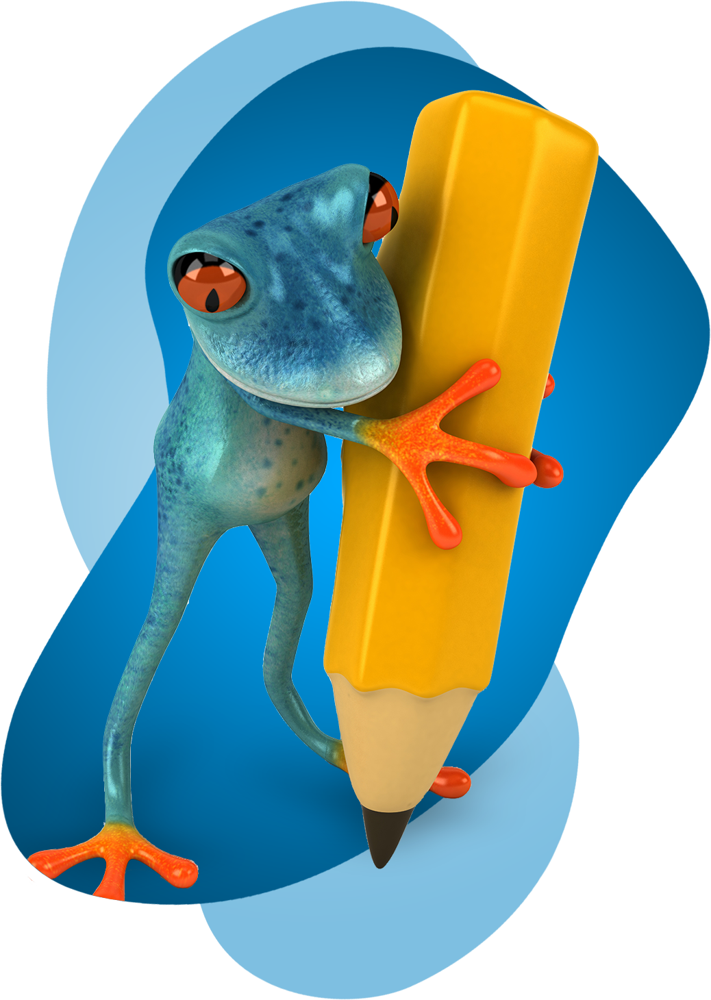 Cartoon frog with giant pencil