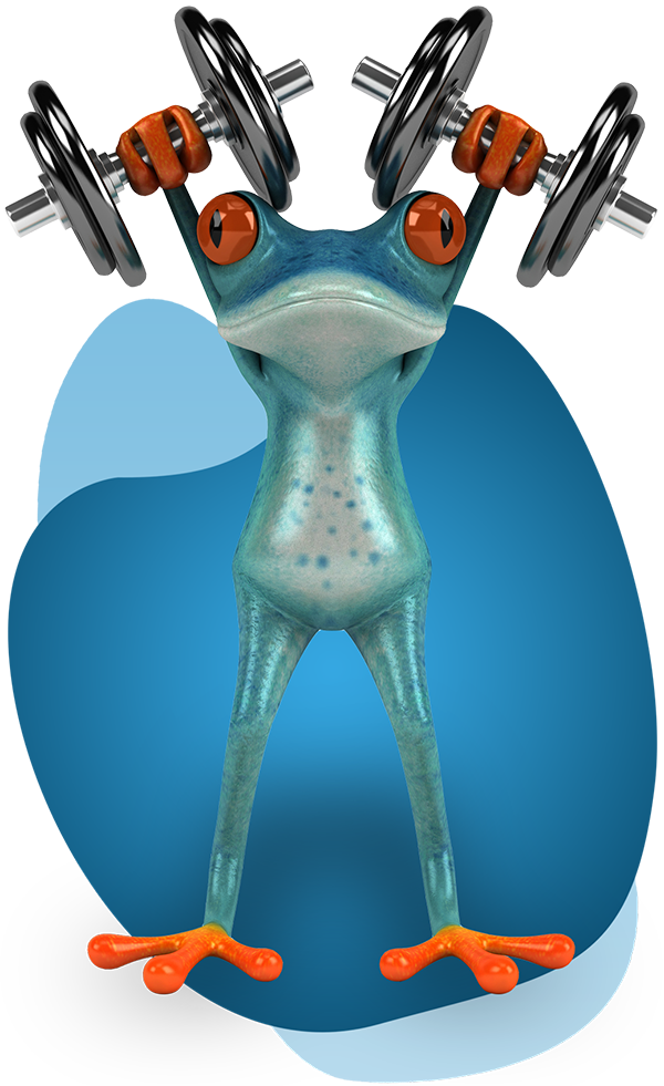 Cartoon frog lifting weights