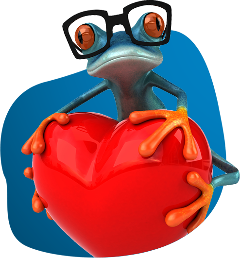 cartoon frog with glasses on a heart